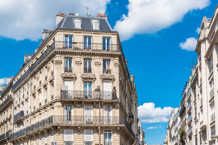 Paris, beautiful building, typical parisian facade boulevard Pereireのeditorial素材