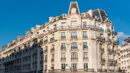 Paris, beautiful building, typical parisian facade in the Maraisのeditorial素材