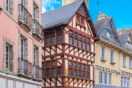 Quimper, old half-timbered house, beautiful touristic town in Brittanyのeditorial素材