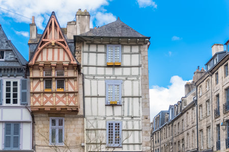 Quimper, old half-timbered house, beautiful touristic town in Brittanyのeditorial素材