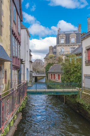 Quimper in Brittany, beautiful old houses on the river Odet, medieval cityのeditorial素材