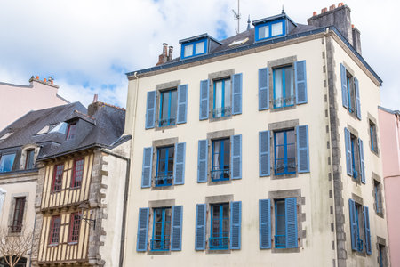 Quimper, old half-timbered house, beautiful touristic town in Brittanyのeditorial素材