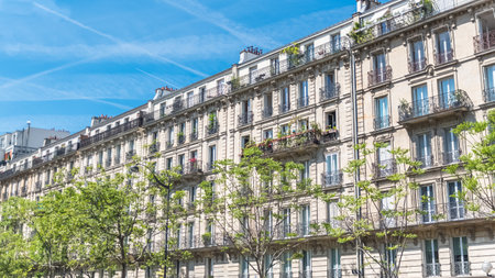 Paris, beautiful building in the center, typical parisian facade, rue de Rivoliのeditorial素材