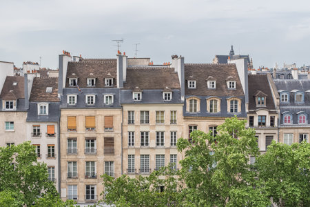 Paris, beautiful buildings, typical parisian facades in the center, view from Beaubougのeditorial素材
