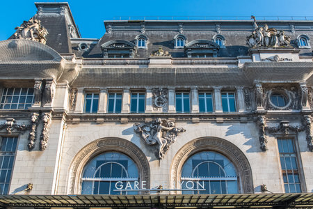Paris, Gare de Lyon, railway station, facade and clockのeditorial素材