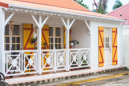 Typical colorful houses in Marie-Galante island in Guadeloupeのeditorial素材