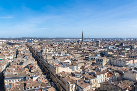Bordeaux in France, aerial view of the Saint-Michel basilica and the Grosse Cloche in the centerのeditorial素材