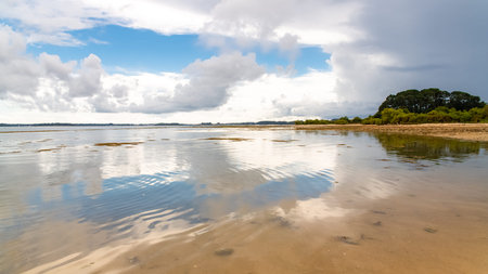 Brittany, panorama of the Morbihan gulf, view from the Ile aux Moines, with a beautiful sky