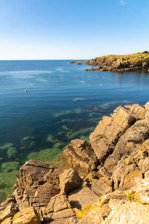 Yeu island in France, beautiful landscape, the coast with cliffs and rocksの写真素材