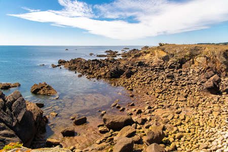 Yeu island in France, beautiful landscape, the coast with a pebble beachの写真素材