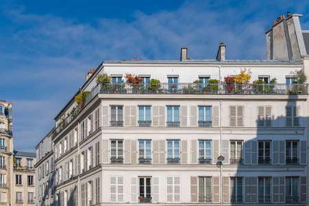 Paris, typical facades and street, beautiful buildings at Republique