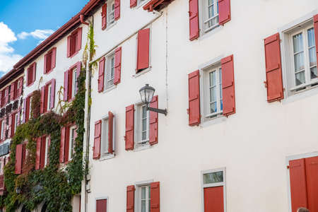 Typical houses in the village of Espelette in the Basque country, Franceの写真素材