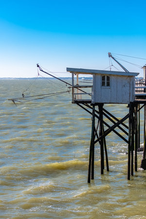 Royan in France, typical huts on stilts on the coastの写真素材