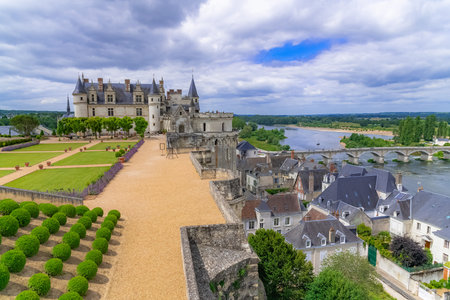 Amboise castle, beautiful French heritage, panorama with the river Loire in springのeditorial素材