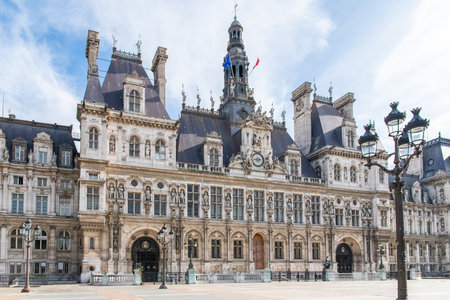 Paris, the facade of the Hotel de Ville, city hall of the French capitalのeditorial素材