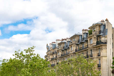 Paris, beautiful buildings, view from the coulee verte Rene-dumont in the 12th district, footpathの写真素材