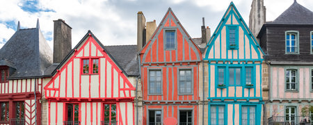 Vannes, beautiful city in Brittany, old half-timbered houses, colorful facadesの写真素材