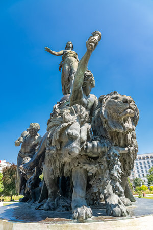 Paris, France, July 22, 2021, beautiful statue place de la Nation in the 11e districtの写真素材