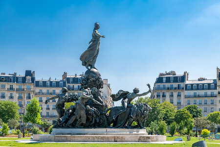 Paris, France, July 22, 2021, beautiful statue place de la Nation in the 11e districtの写真素材