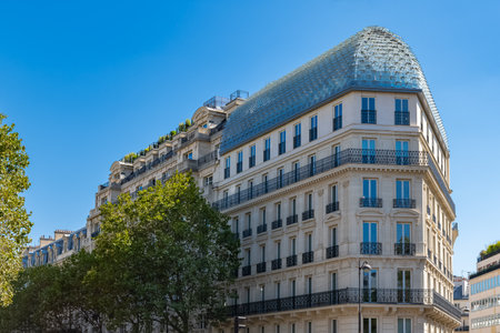 Paris, typical building boulevard Haussmann, in a luxury districtのeditorial素材