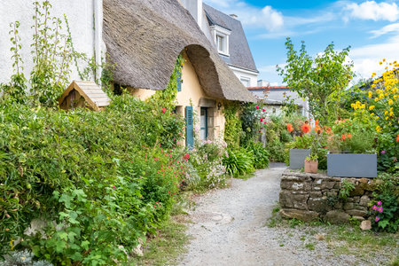 Brittany, Ile aux Moines island in the Morbihan gulf, typical house in the villageのeditorial素材