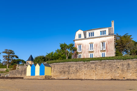 Ile-aux-Moines, France, bathing huts on the beachのeditorial素材