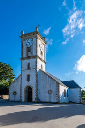 Brittany, Ile-aux-Moines island in the Morbihan gulf, the church in the villageの写真素材