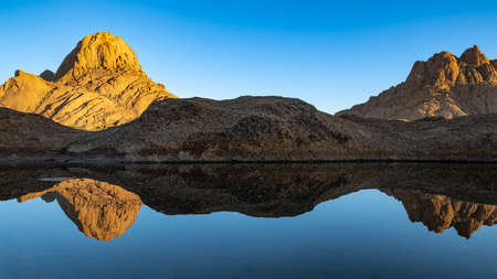 Namibia, reflection of the mountains in the Namib desert, lake in raining season, beautiful landscape in Dead Vleiの写真素材