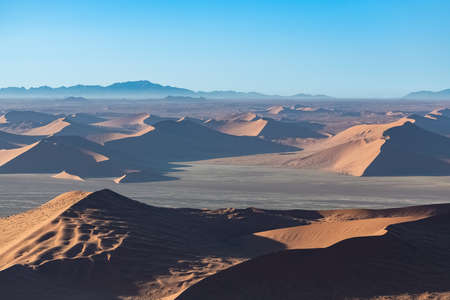 Namibia, aerial view of the Namib desert, lake in raining season, beautiful landscapeの写真素材