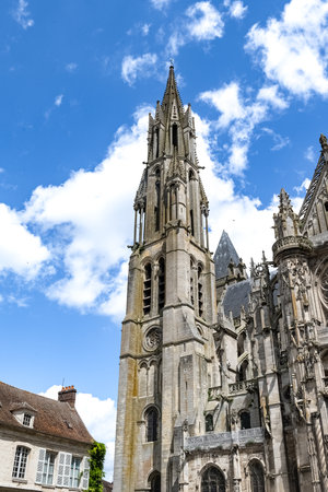 Senlis, medieval city in France, the Notre-Dame cathedral in the historic centerの写真素材