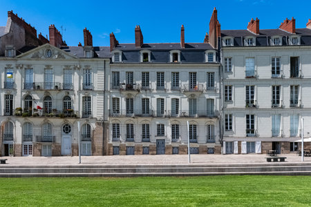 Nantes, beautiful city in France, ancient crooked facades quai Turenne in the historic centerのeditorial素材