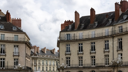 Nantes, beautiful city in France, ancient buildings place Graslin, in the historic centerのeditorial素材
