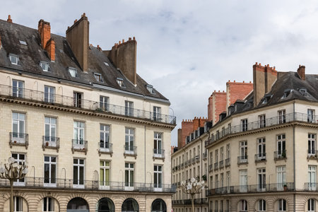 Nantes, beautiful city in France, ancient buildings place Graslin, in the historic centerのeditorial素材