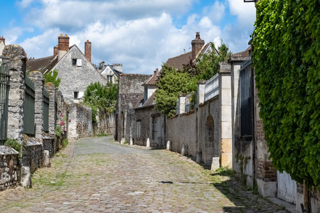 Senlis, medieval city in France, typical cobblestone street with ancient housesのeditorial素材