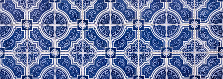 Azulejos in Portugal, detail on a typical house, blue color