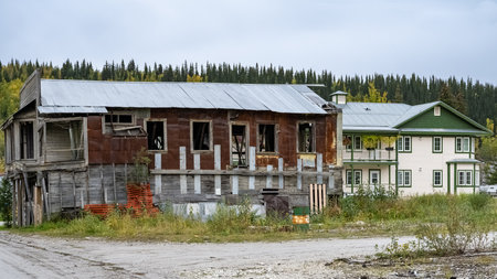 Dawson city in Yukon, Canada, colorful houses in the ancient village of the gold rushの写真素材