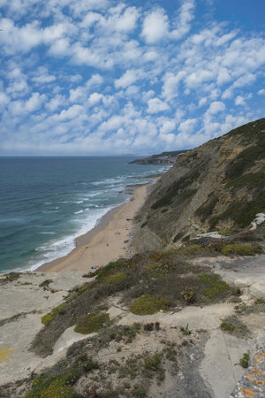Cabo da Roca in Portugal, the cliffs under the Atlantic sea in summerの写真素材