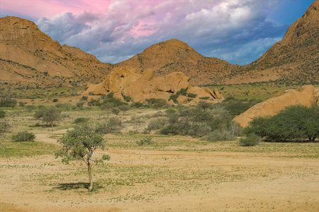 Namibia, the desert of Spitzkoppe in Damaraland, beautiful landscapeの写真素材