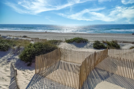 Portugal, Aveiro, praia da Barra, beautiful beach in summerの写真素材