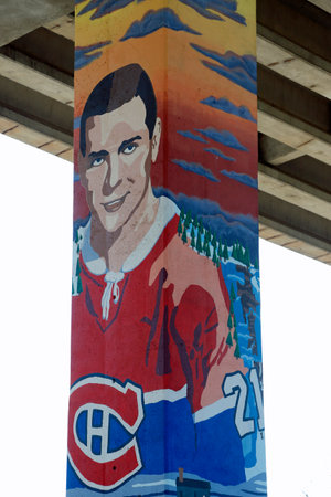 Quebec, Canada - 05-14-2021: Painting under an viaduct in the Montmorency sector representing Gilles Tremblay, former player of the Montreal Canadiens in the National Hockey Leagueのeditorial素材