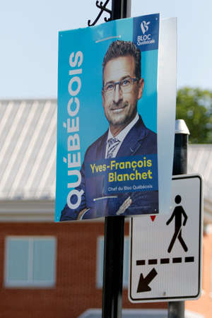 Saint-Augustin-de-Desmaures, Quebec, Canada - 08-16-2021: Election sign of Yves-FranÃ§ois Blanchet, leader of the Bloc QuÃ©bÃ©cois for the 2021 federal elections in Canadaのeditorial素材