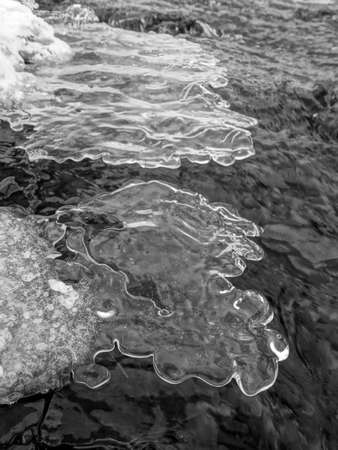 ice on a river in winterの写真素材