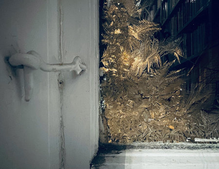 a frozen window of an apartment in winter