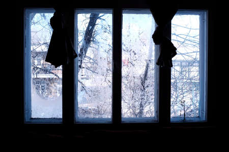 Apartment glass in winterの写真素材