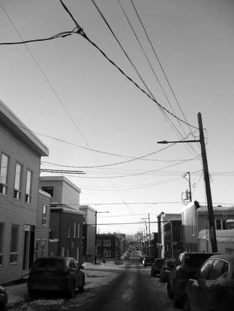 a street in the lower town of Quebec in winterのeditorial素材