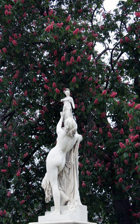 Paris, France: A statue of Cassandre putting herself under the protection of Pallas in the Tuileries gardens in Parisのeditorial素材