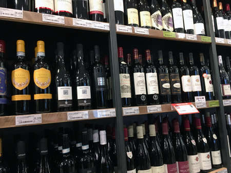 Bottles of wine at the SAQ in Quebecのeditorial素材