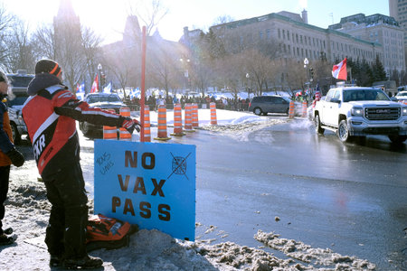 Quebec, Canada - 02-05-2022: Convoy for freedom, Demonstrators in Quebecのeditorial素材