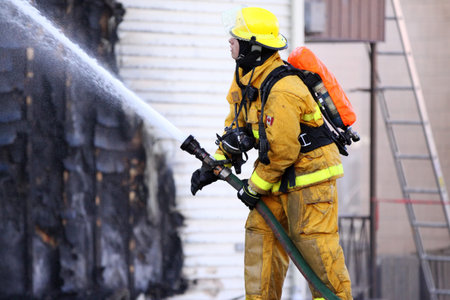 Firefighters at work during a fire in a building