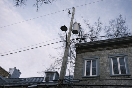 an electric pole in town